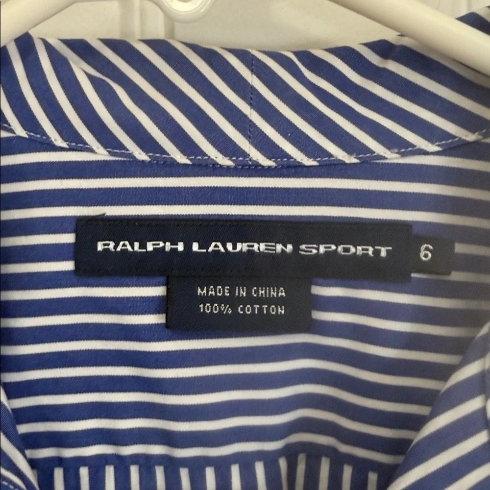RALPH LAUREN SPORTS BOYS BLUE WHITE STRIPED LONG SLEEVE BUTTON UP SHIRT SIZE 6